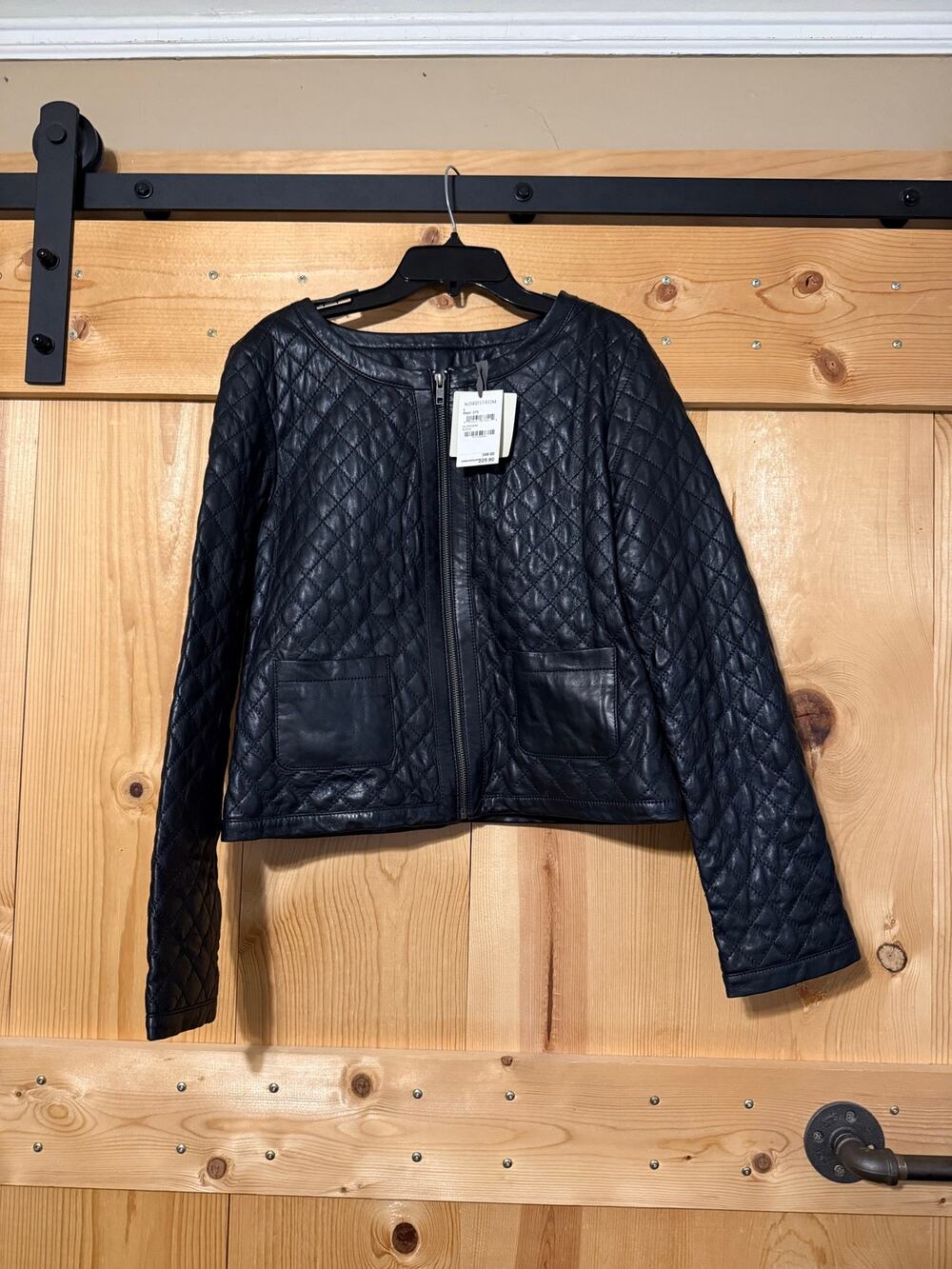 NWT Hinge Quilted Leather Jacket Black Size L NEW Moto Biker Nordstrom